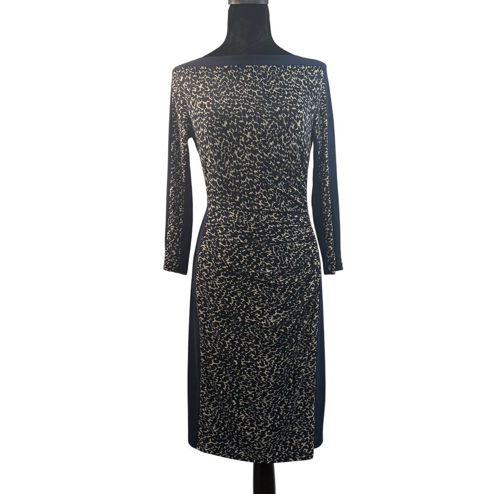 Lauren Ralph Lauren Women's 4 Bodycon Dress Navy Blue Animal Print Stretch